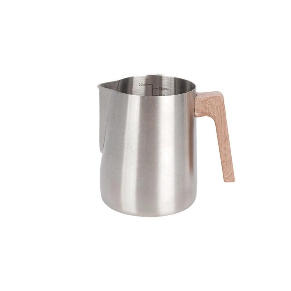 Scandinavian Wood Handle Stainless Milk Pitcher by Casa & Beyond