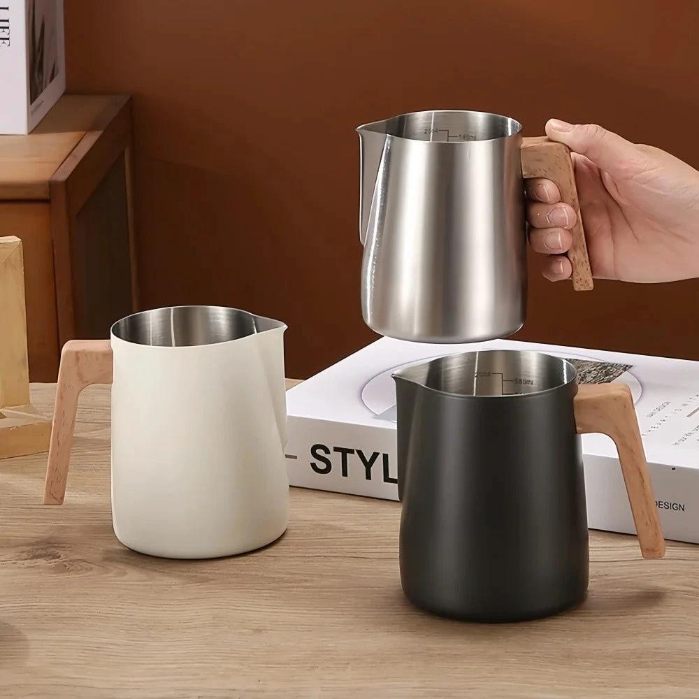 Scandinavian Wood Handle Stainless Milk Pitcher by Casa & Beyond