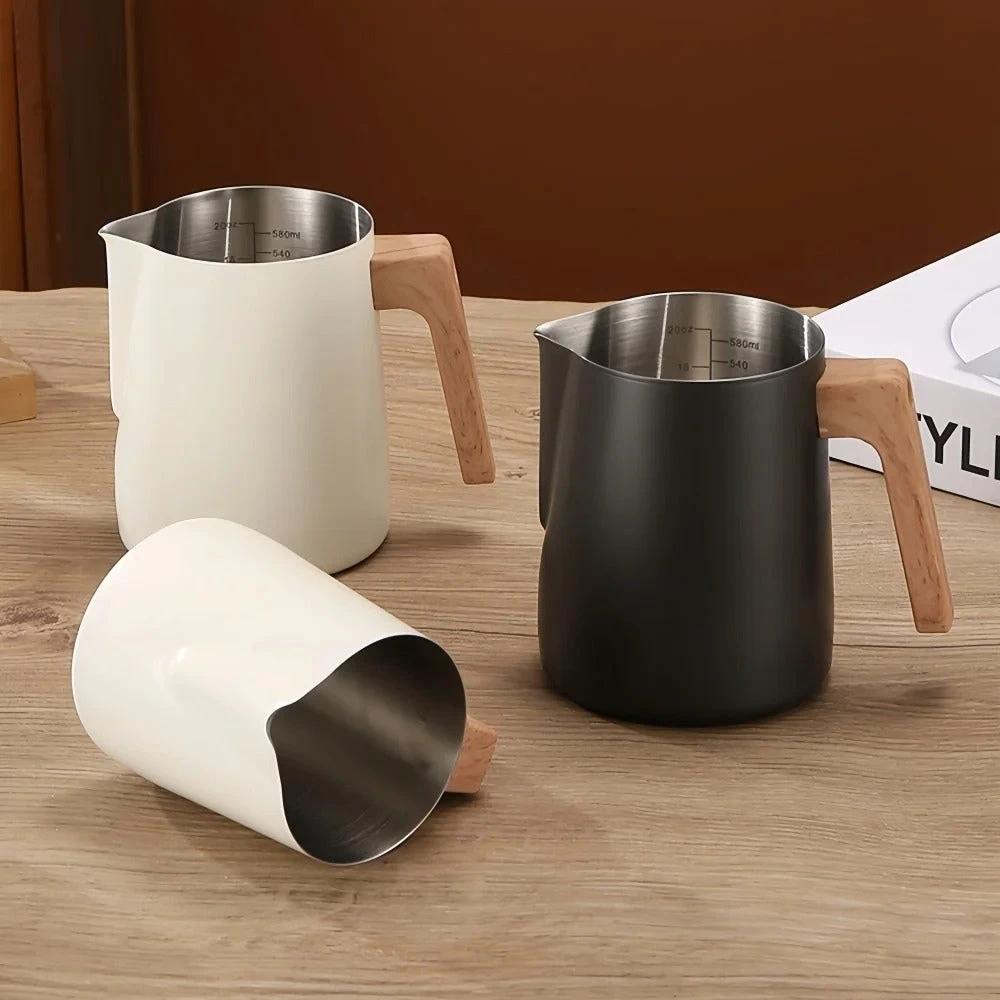 Scandinavian Wood Handle Stainless Milk Pitcher by Casa & Beyond