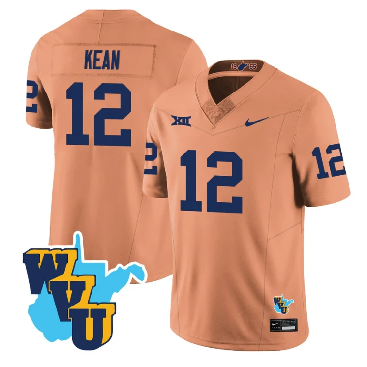 Scott Kean Jersey #12 West Virginia Mountaineers 1965-2025 Throwback Gold by NCAA Football Jersey