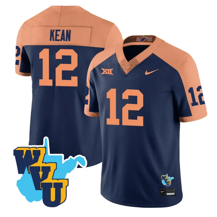 Scott Kean Jersey #12 West Virginia Mountaineers 1965-2025 Throwback Navy Alternate by NCAA Football Jersey
