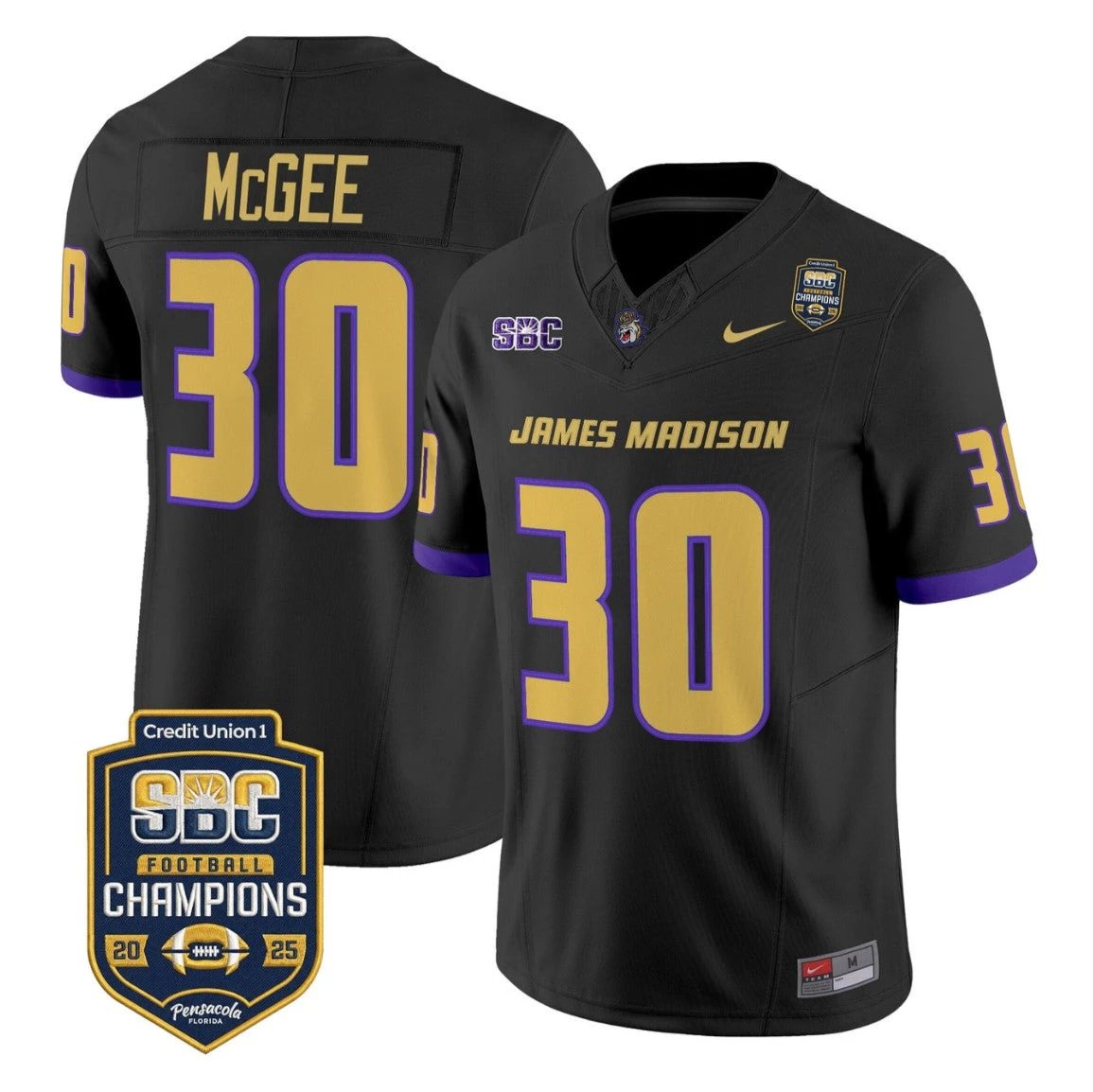 Scotty McGee Jersey #30 James Madison Dukes 2025 SBC Champions Stitched Black by NCAA Football Jersey