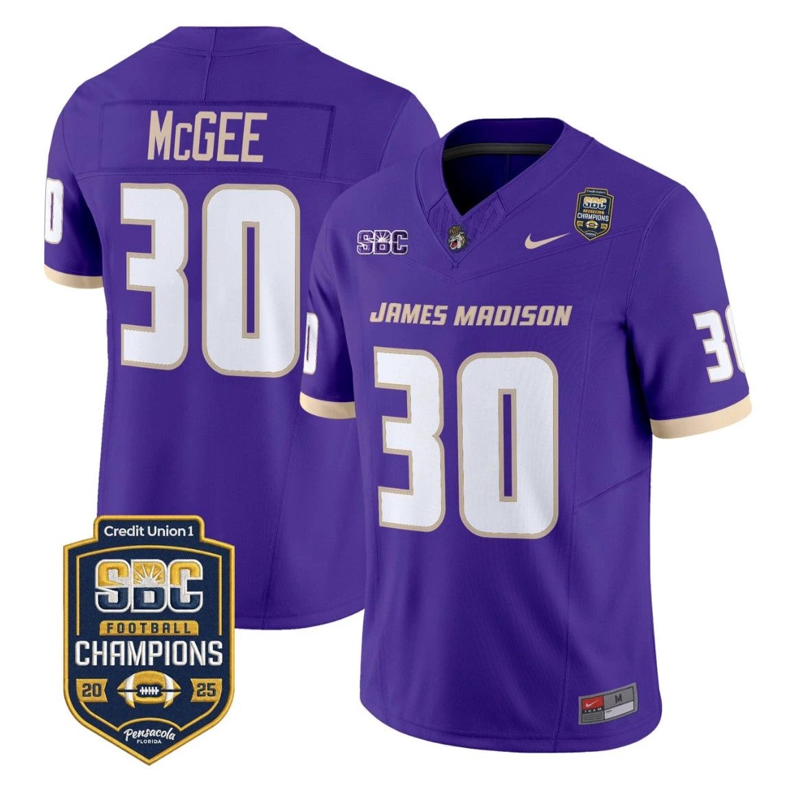 Scotty McGee Jersey #30 James Madison Dukes 2025 SBC Champions Stitched Purple by NCAA Football Jersey