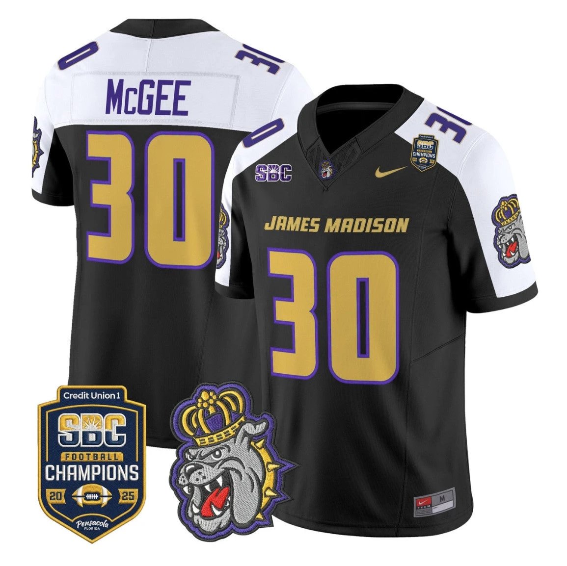Scotty McGee Jersey #30 James Madison Dukes 2025 SBC Champions Stitched by My Store NCAA Football Jerseys