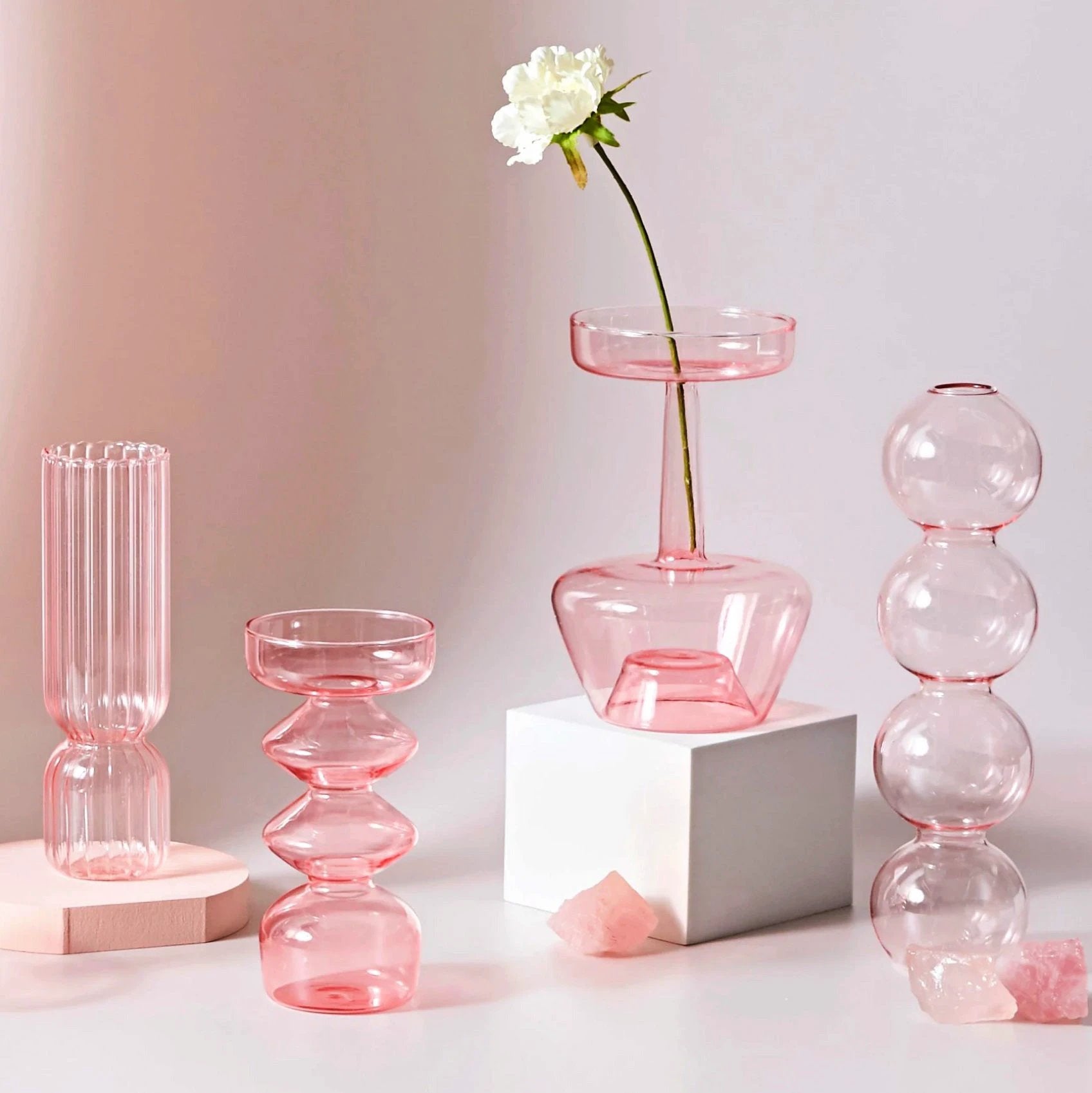 Modern Glass Candleholder-Baby Pink by Bowlift