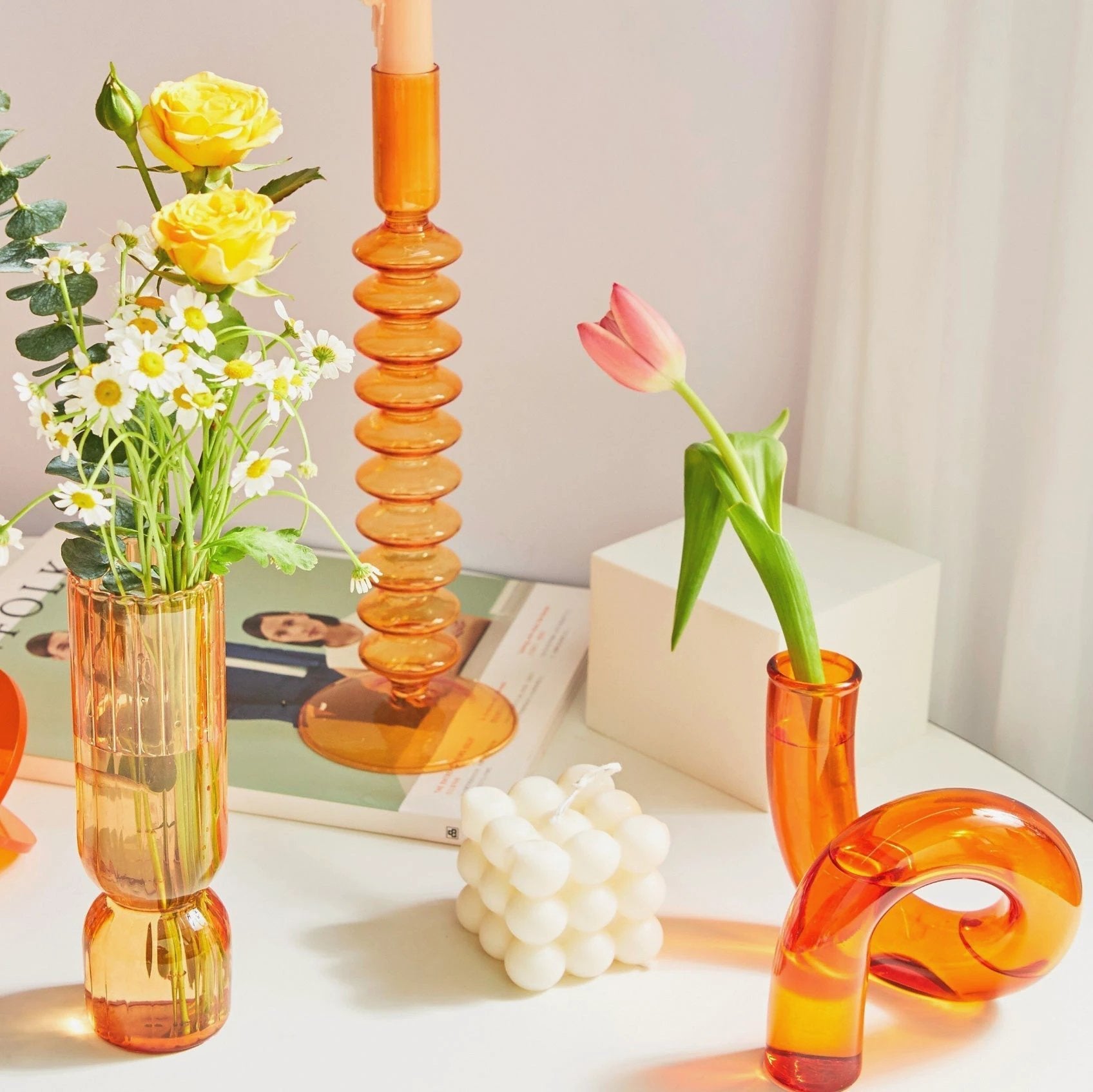 Modern Glass Candleholder-Orange by Bowlift
