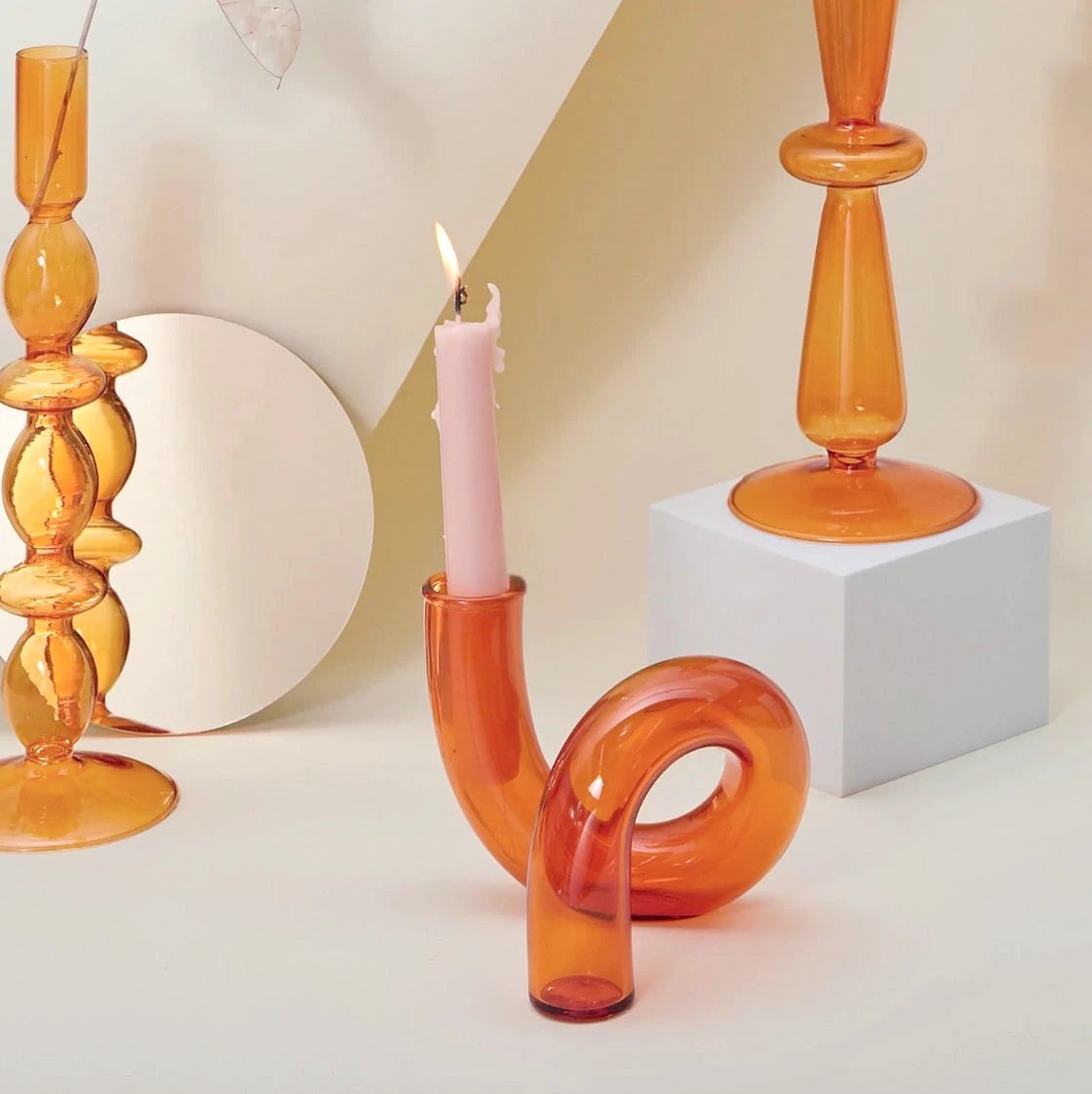 Modern Glass Candleholder-Orange by Bowlift