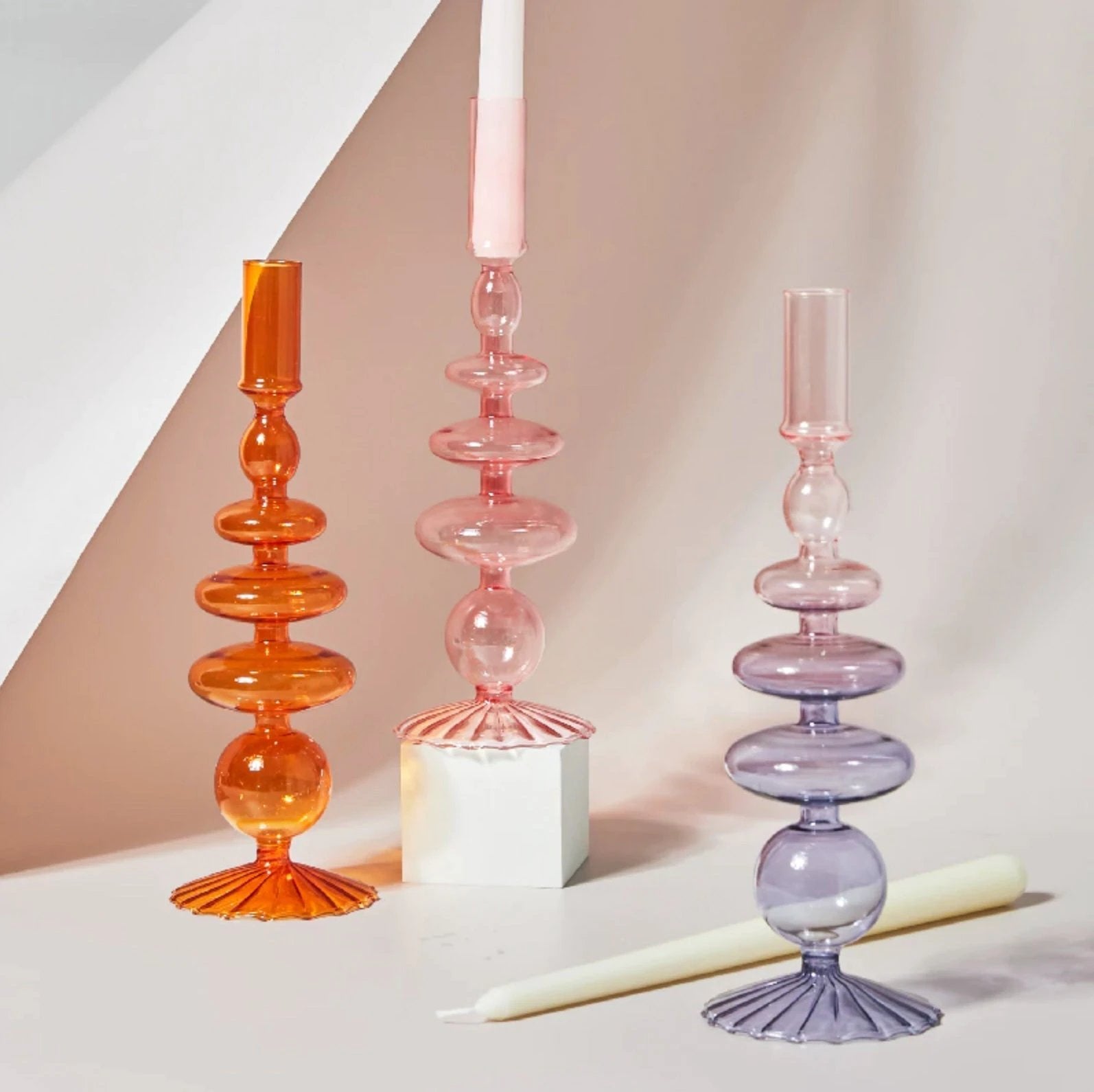Modern Glass Candleholder-Orange by Bowlift