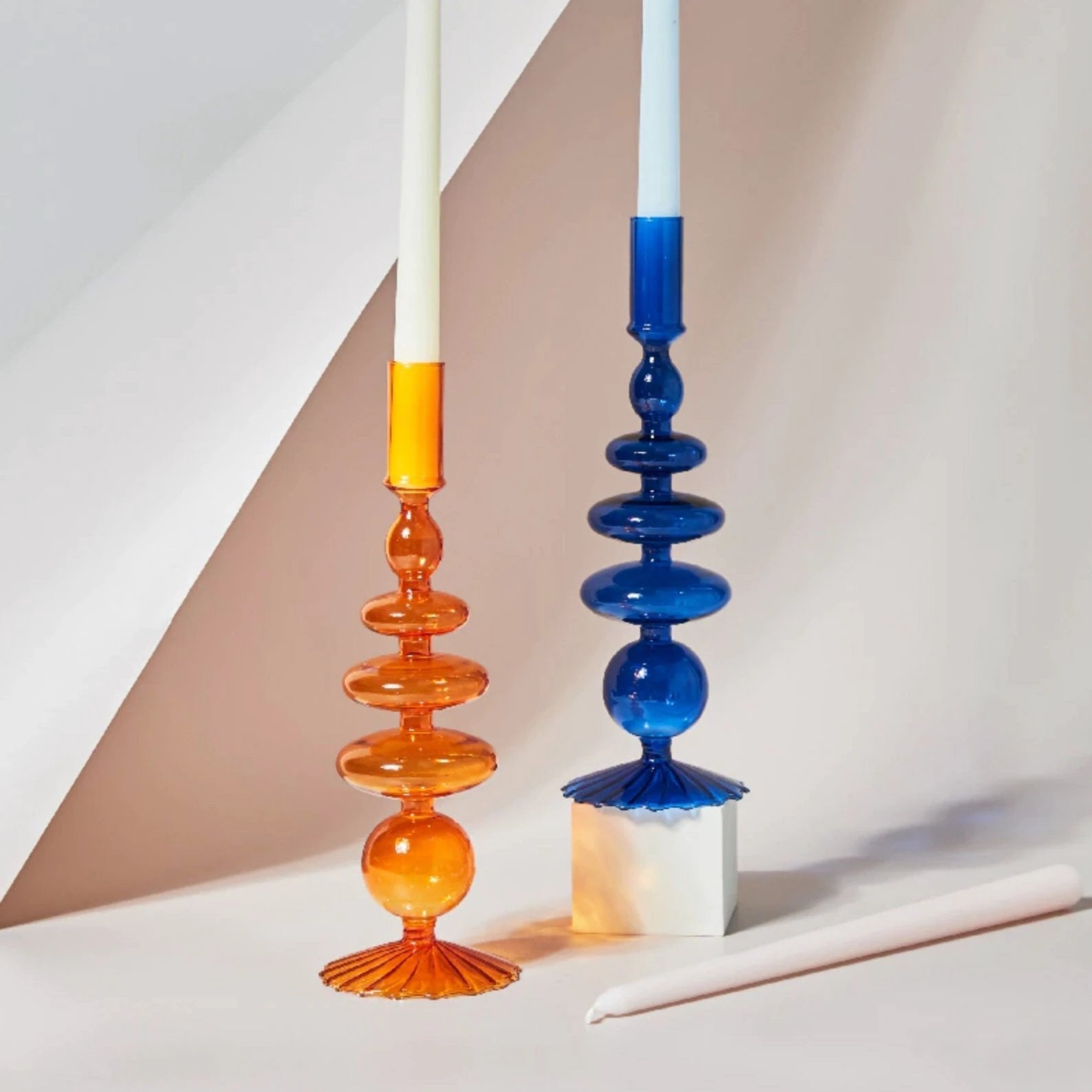 Modern Glass Candleholder-Orange by Bowlift