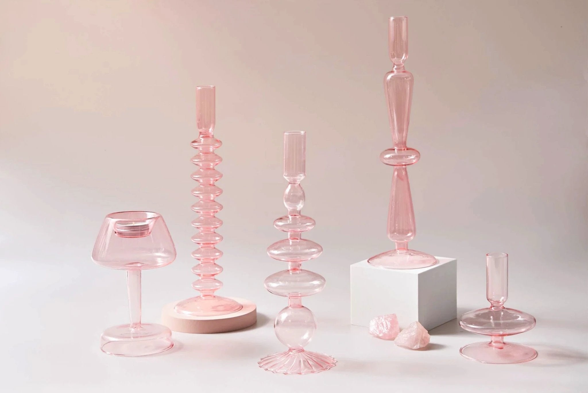 Modern Glass Candleholder-Baby Pink by Bowlift