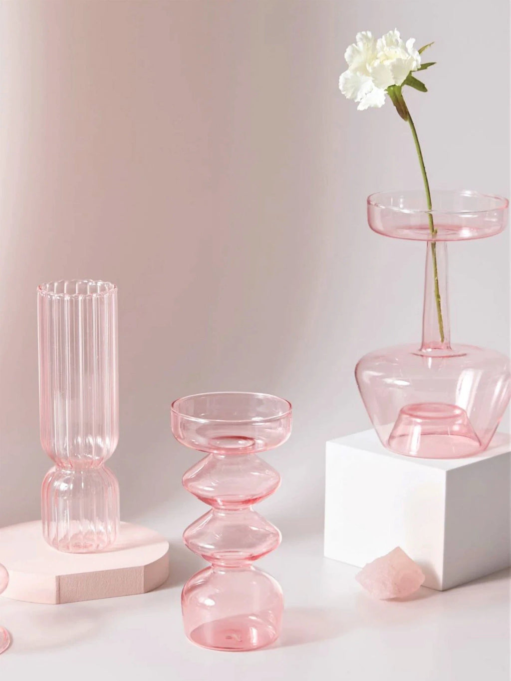 Modern Glass Candleholder-Baby Pink by Bowlift