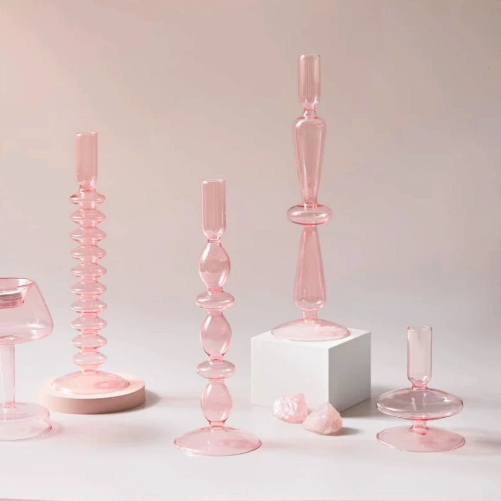 Modern Glass Candleholder-Baby Pink by Bowlift