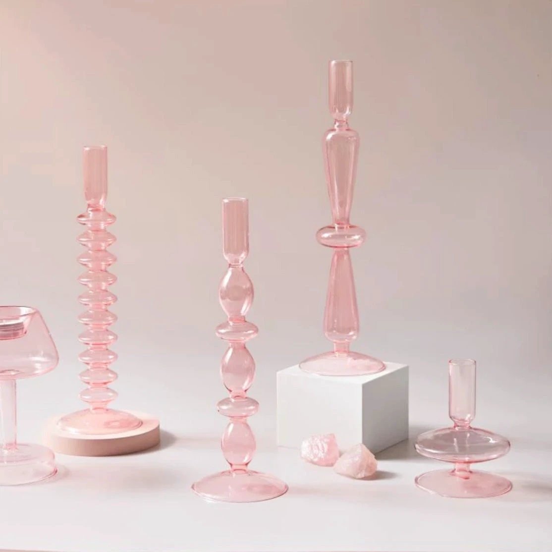 Modern Glass Candleholder-Baby Pink by Bowlift