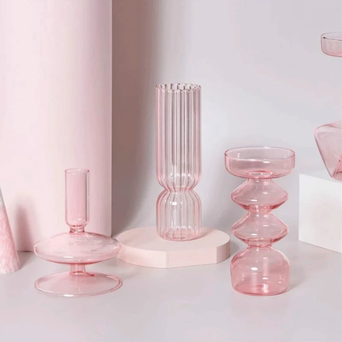 Modern Glass Candleholder-Baby Pink by Bowlift
