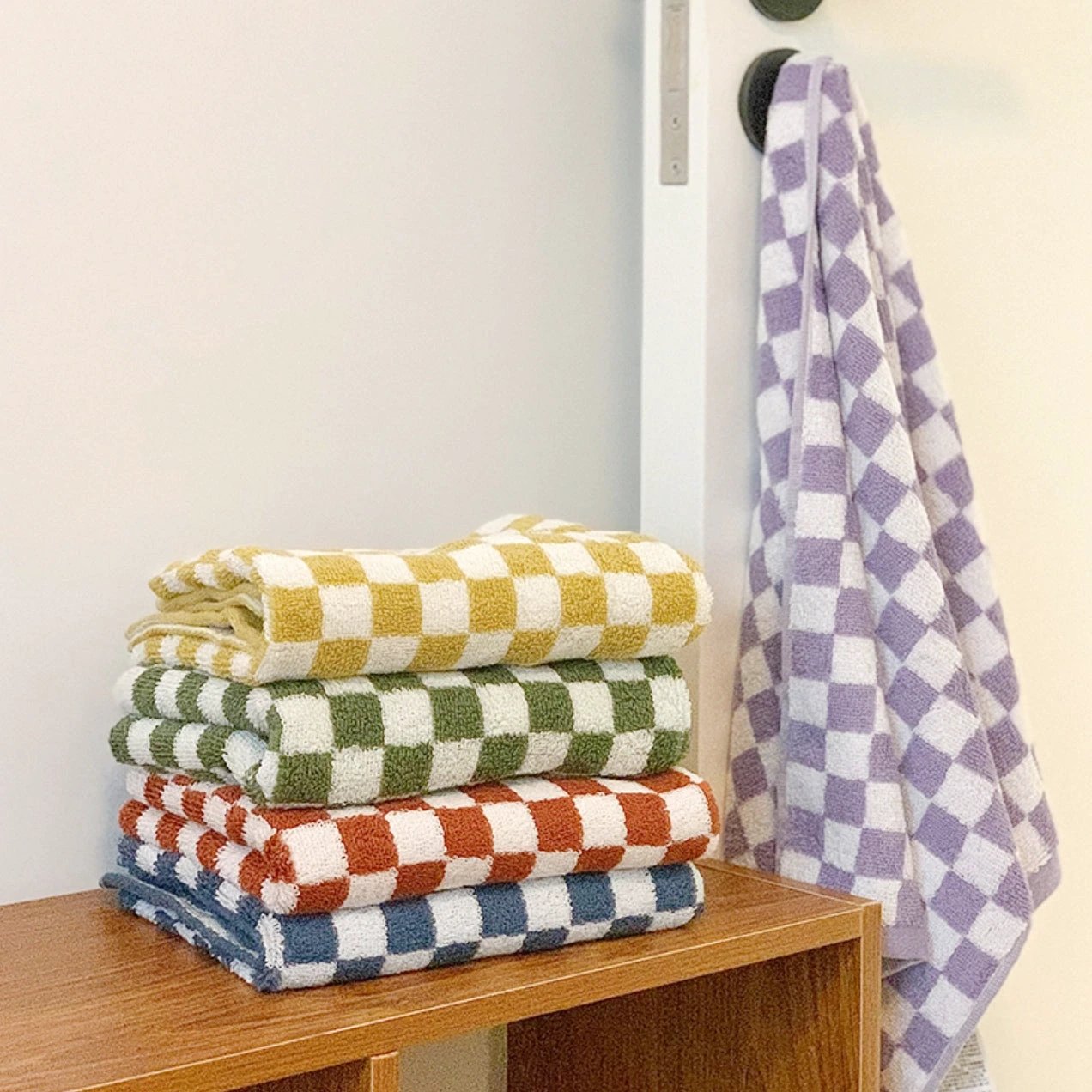 Colourful Checkerboard & Stripe Towels by Bowlift