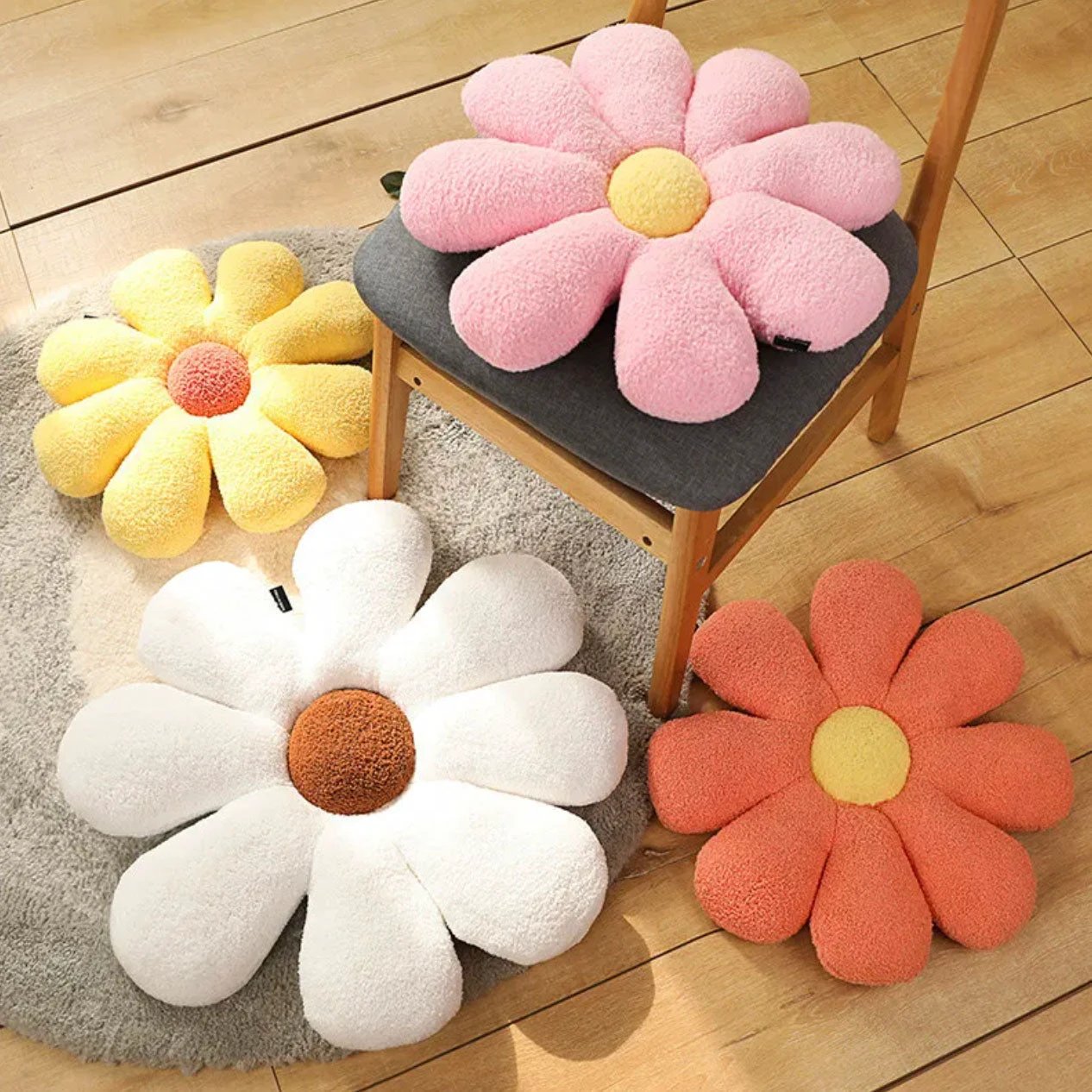 Boucle Plush Flower Cushion by Bowlift
