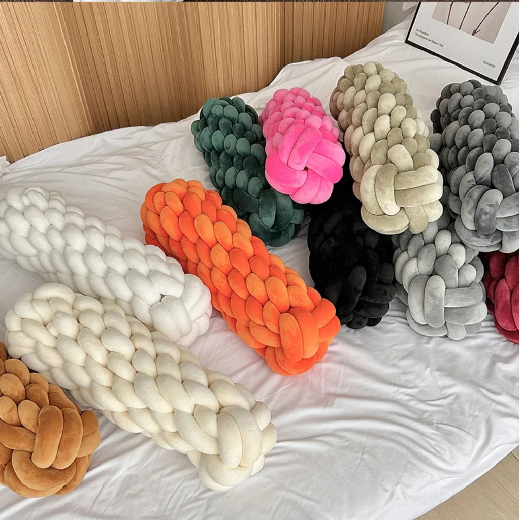 Braided Twist Pillow – Long Decorative Cushion for Sofa & Bed by Bowlift