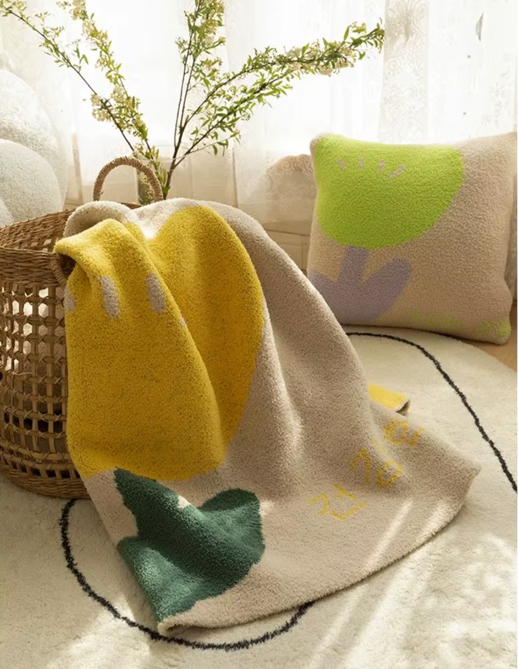 Floral Sofa Blanket – Nordic Fleece Throw by Bowlift