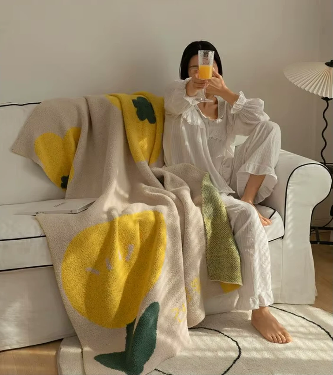 Floral Sofa Blanket – Nordic Fleece Throw by Bowlift