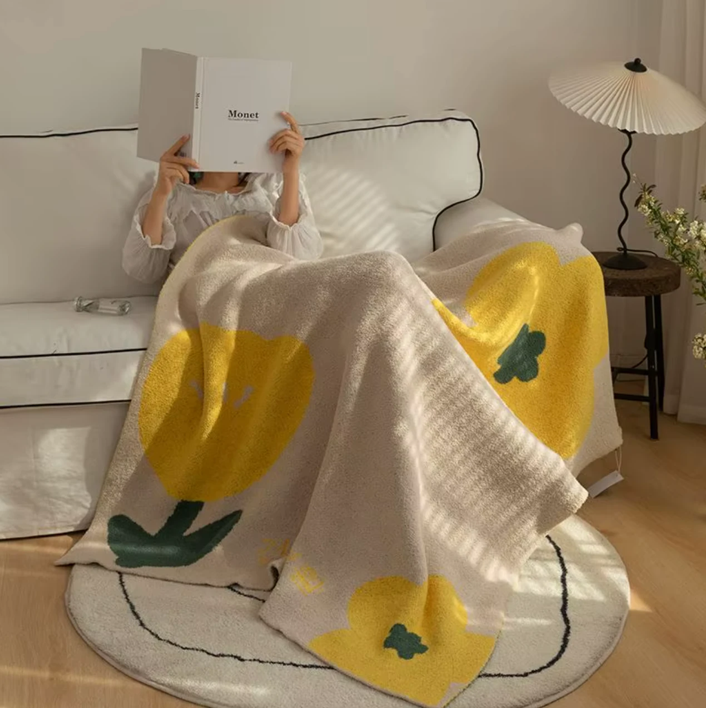 Floral Sofa Blanket – Nordic Fleece Throw by Bowlift