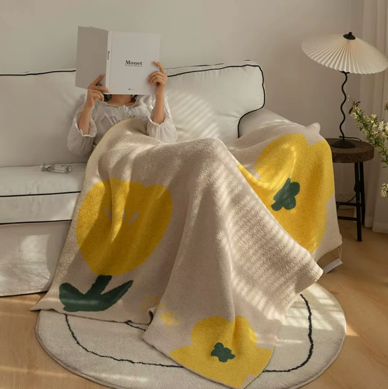 Floral Sofa Blanket – Nordic Fleece Throw by Bowlift