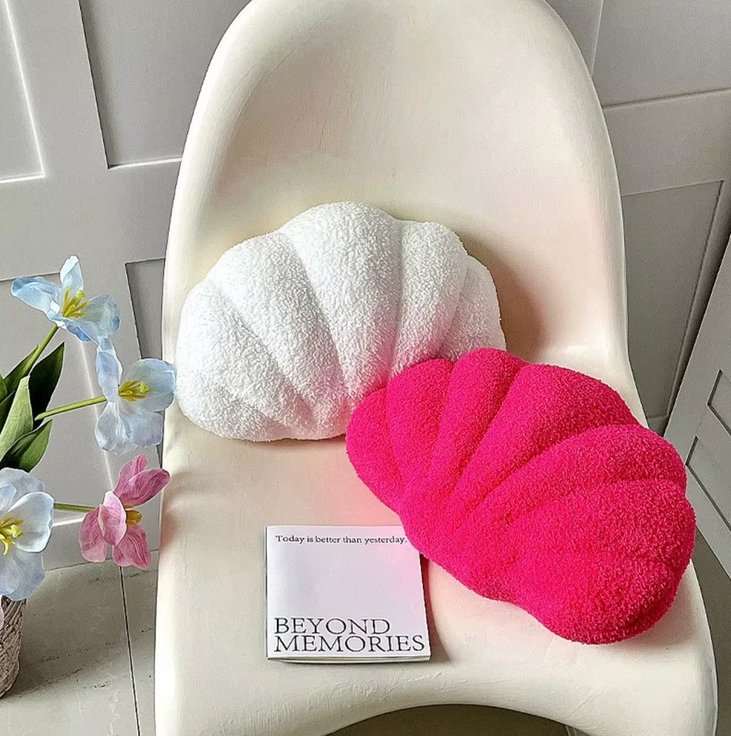 Pastel Shell Cushion – Fluffy Bouclé Plush Pillow by Bowlift