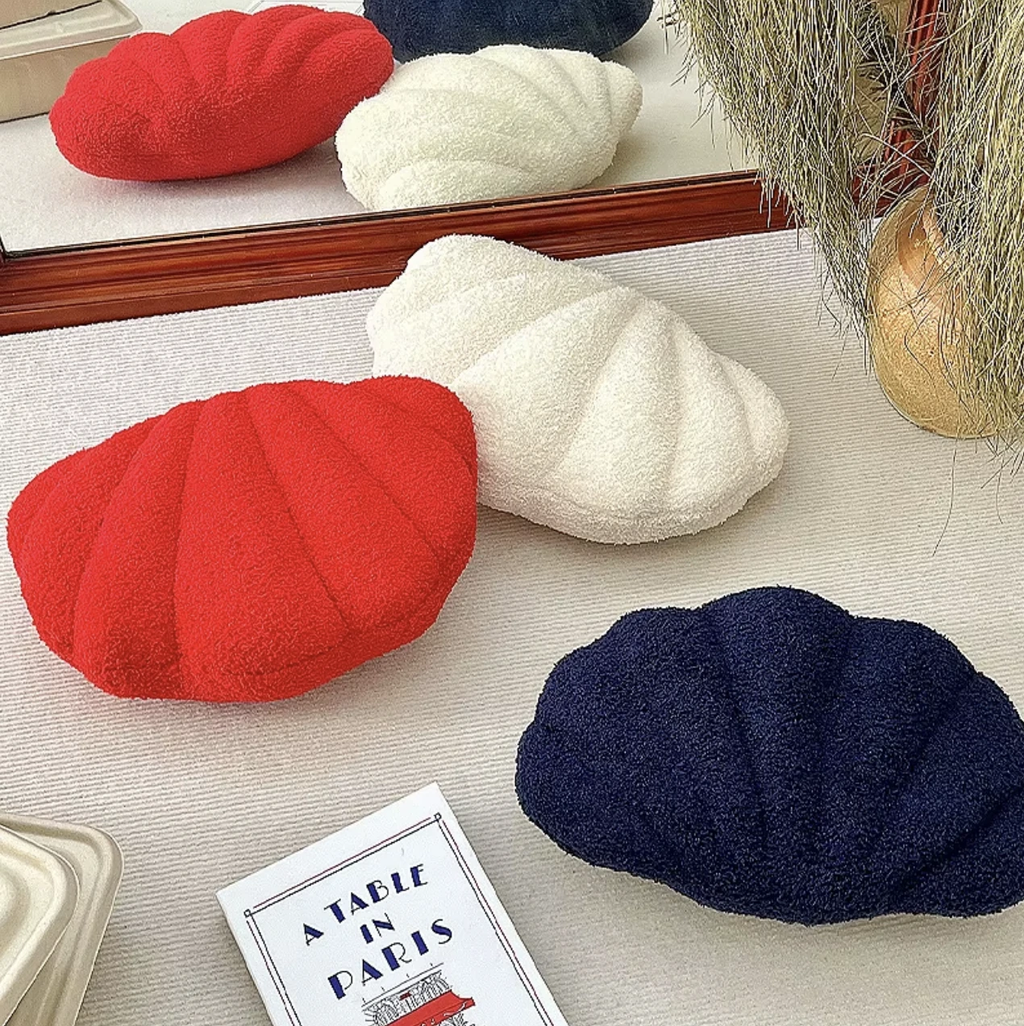 Pastel Shell Cushion – Fluffy Bouclé Plush Pillow by Bowlift