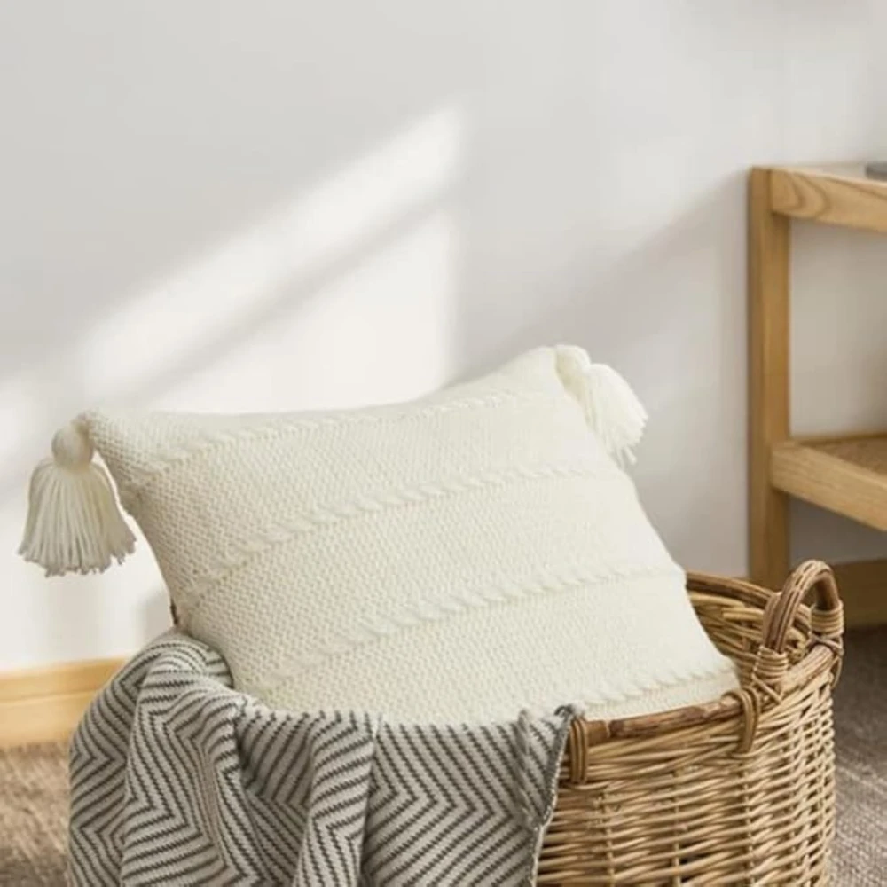 Nordic Knitted Tassel Cushion by Casa & Beyond