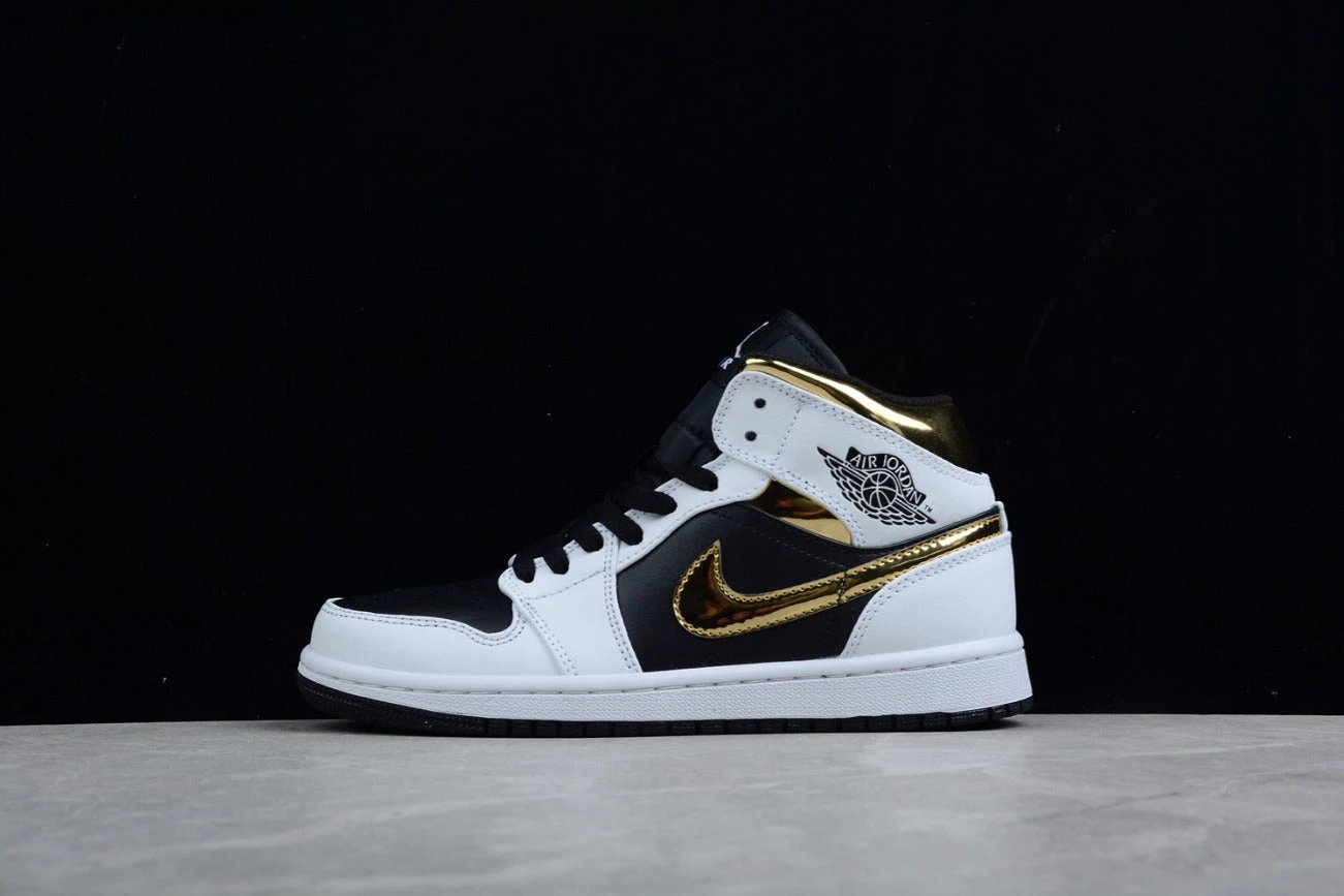 Air Jordan 1 Mid Patent Black White Gold by Air Jordan