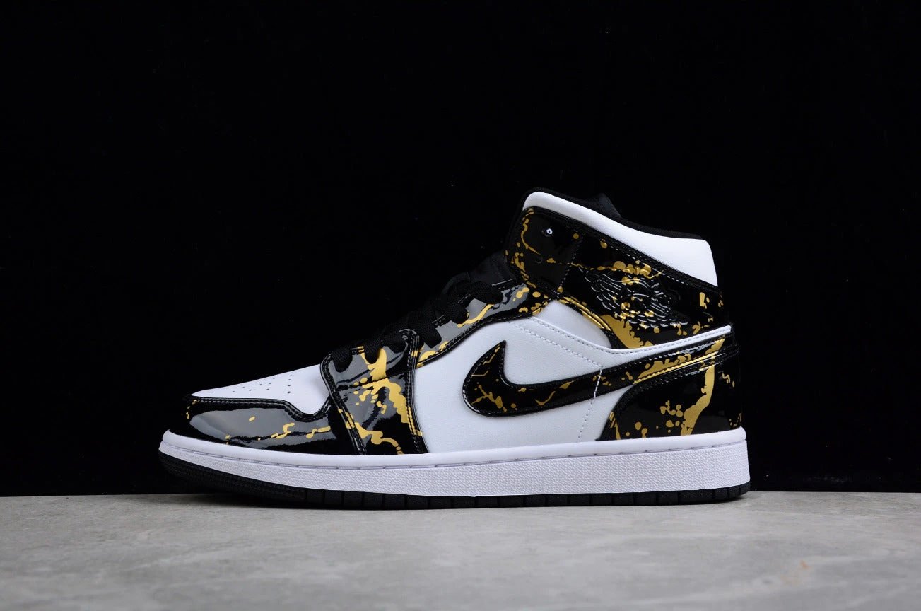 Air Jordan 1 Mid Patent Leather Black Gold by Air Jordan