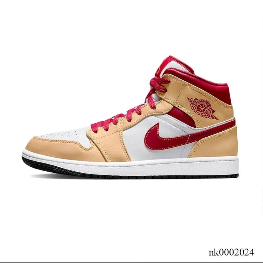 Air Jordan 1 Mid Beige White Red Shoes Sneakers by Air Jordan