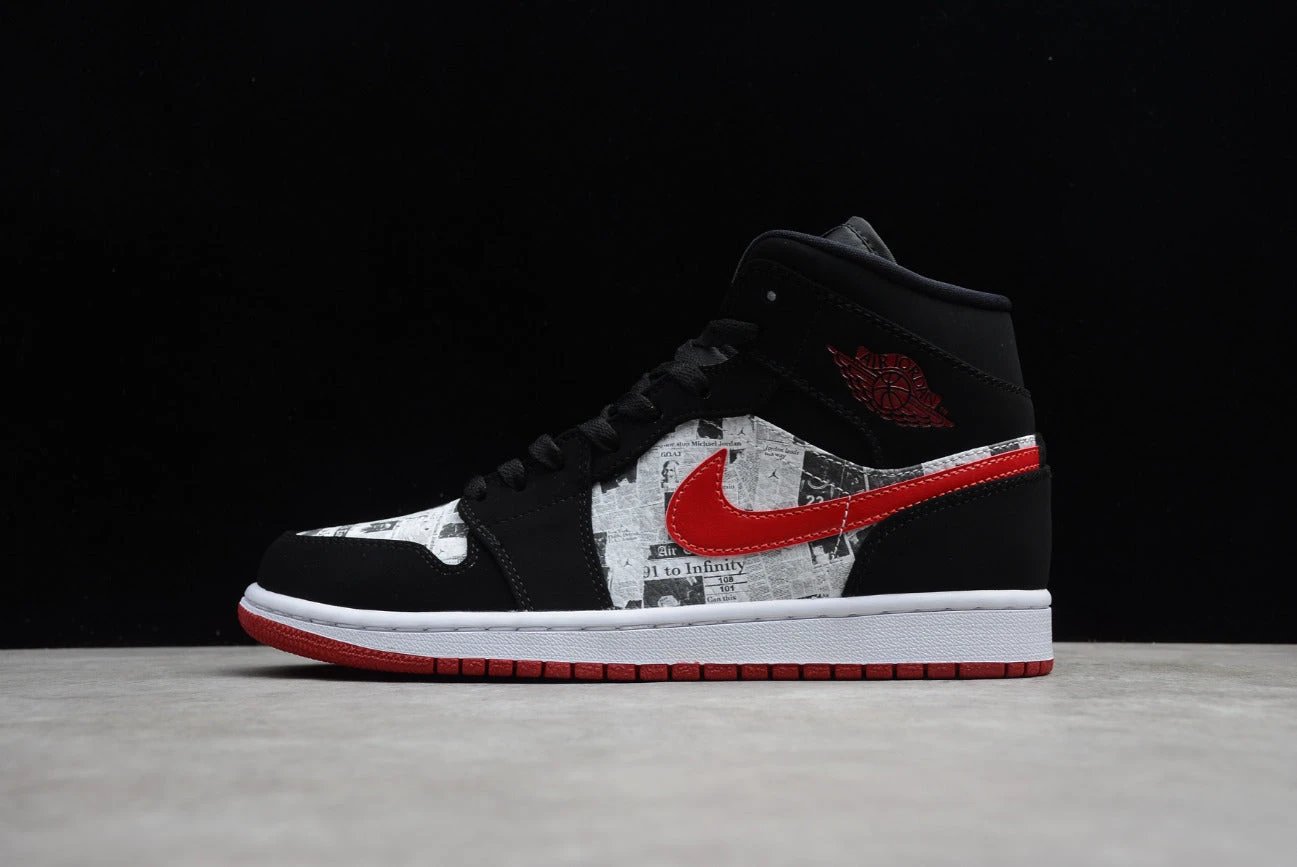 Air Jordan 1 Mid Black Red Newspaper by Air Jordan
