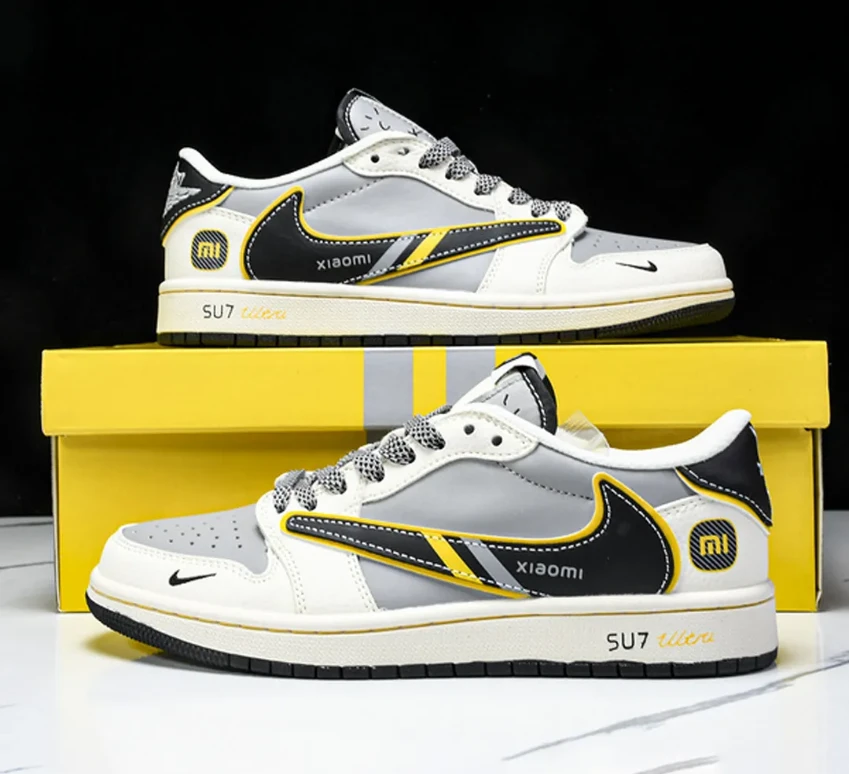 Travis Scott x Xiaomi x AJ 1 Low SP OG Light Grey Black Yellow Shoes Sneakers by Air Jordan