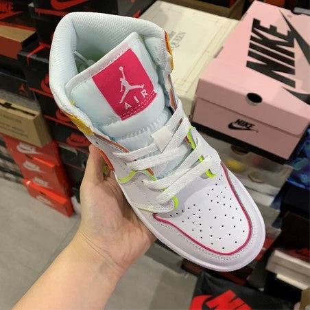 Air Jordan 1 Mid Top White Pink Yellow by Air Jordan