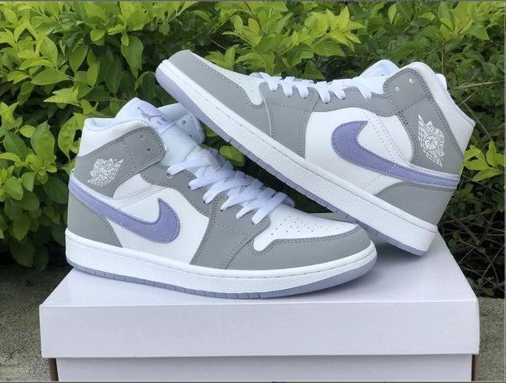 Air Jordan 1 Mid Wolf Grey Aluminum Shoes Sneakers by Air Jordan