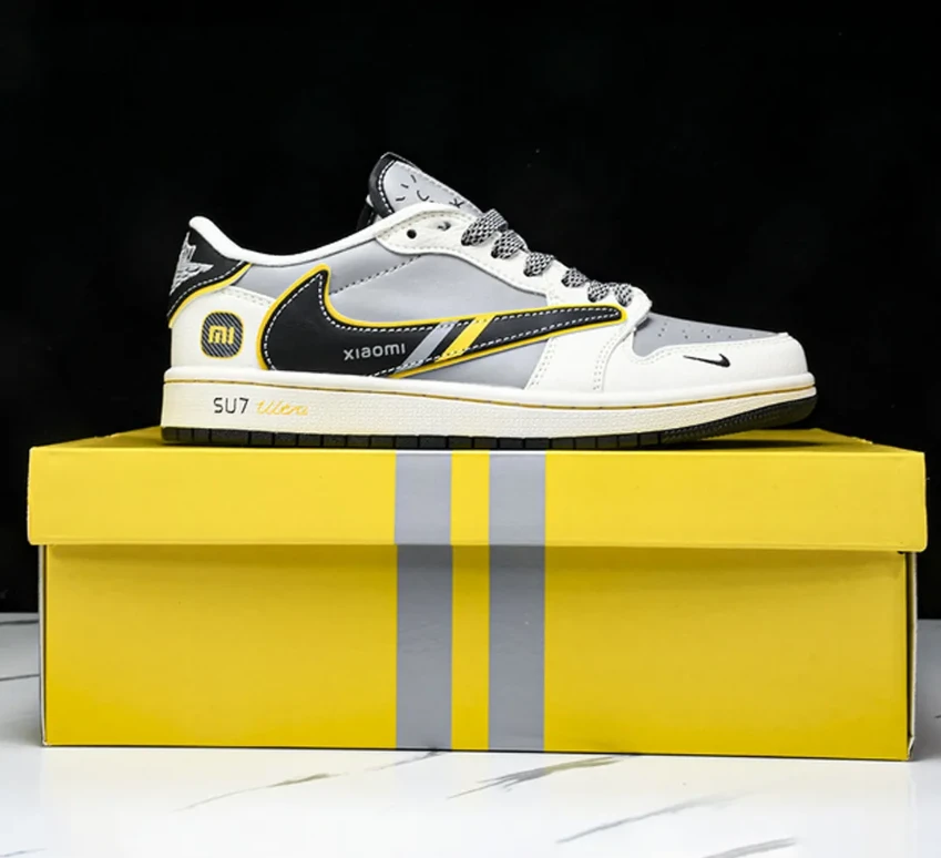 Travis Scott x Xiaomi x AJ 1 Low SP OG Light Grey Black Yellow Shoes Sneakers by Air Jordan