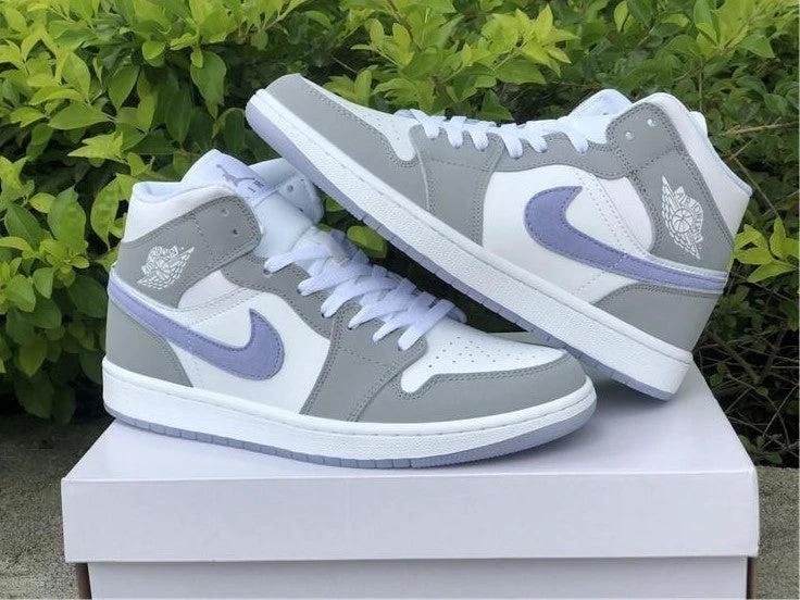 Air Jordan 1 Mid Wolf Grey Aluminum Shoes Sneakers by Air Jordan