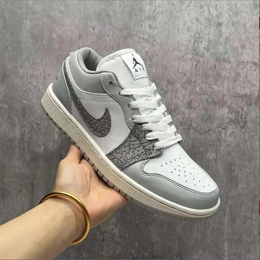 Air Jordan 1 Low PRM Grey Elephant Print Shoes Sneakers by Air Jordan