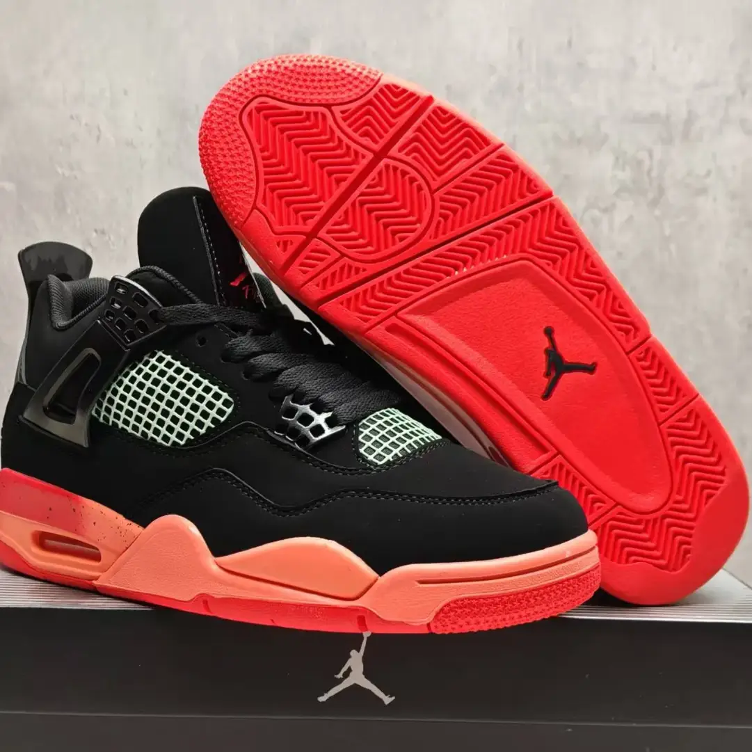 Air Jordan 4 Retro Black Infrared Barely Volt Shoes Sneakers by Air Jordan