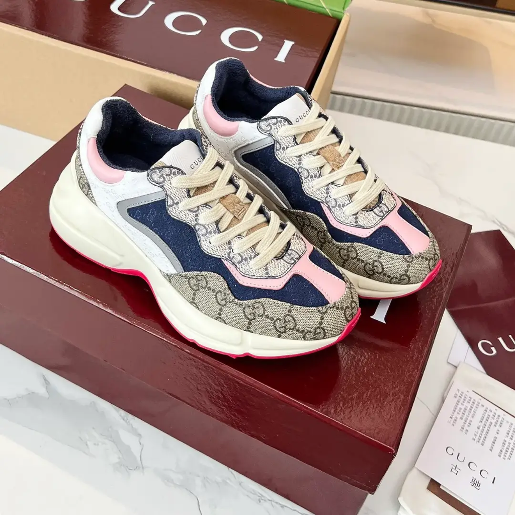 GG Rhyton Canvas Beige White Pink Shoes Sneakers by Air Jordan