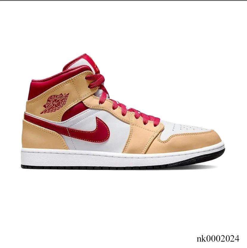 Air Jordan 1 Mid Beige White Red Shoes Sneakers by Air Jordan