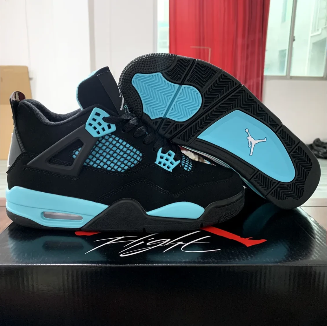 Air Jordan 4 Black Cyan Shoes Sneakers by Air Jordan