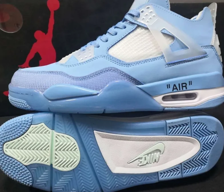 OW x AJ 4 Ice Blue Shoes Sneakers by Air Jordan