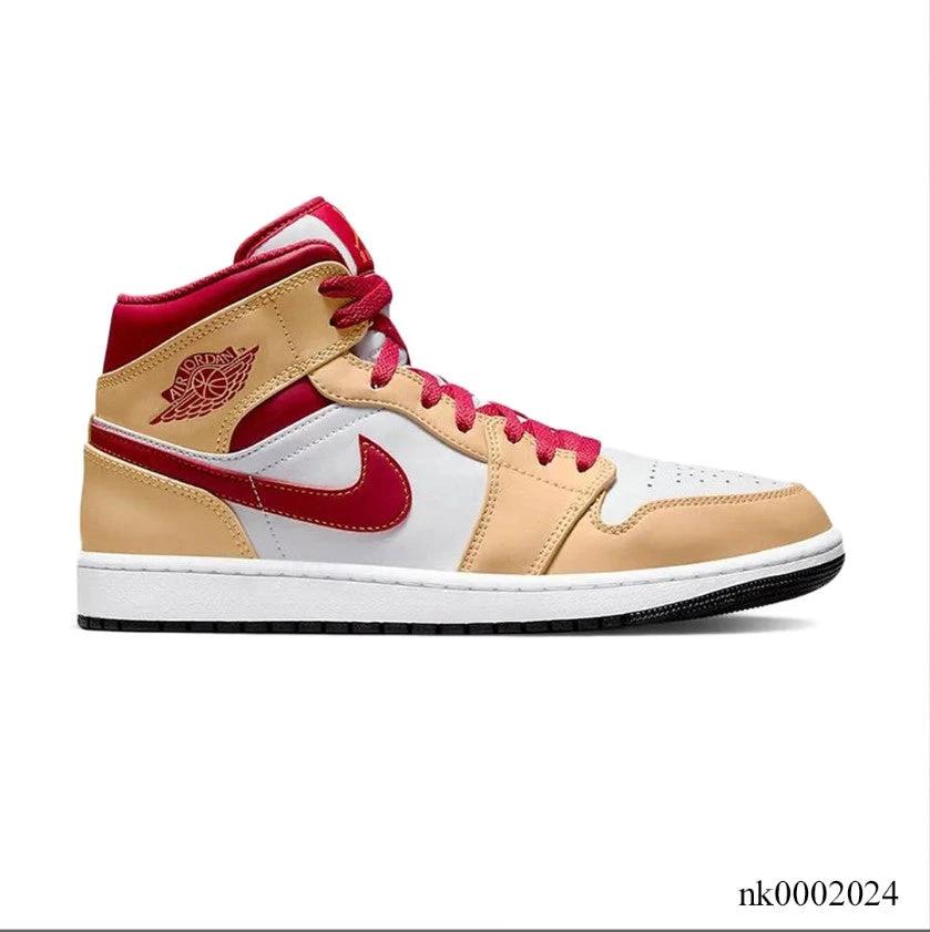 Air Jordan 1 Mid Beige White Red Shoes Sneakers by Air Jordan