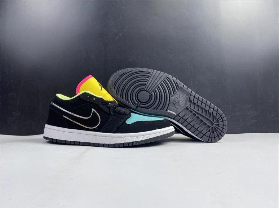 Air Jordan 1 Low Black Aurora Green Laser Orange Shoes Sneakers by Air Jordan