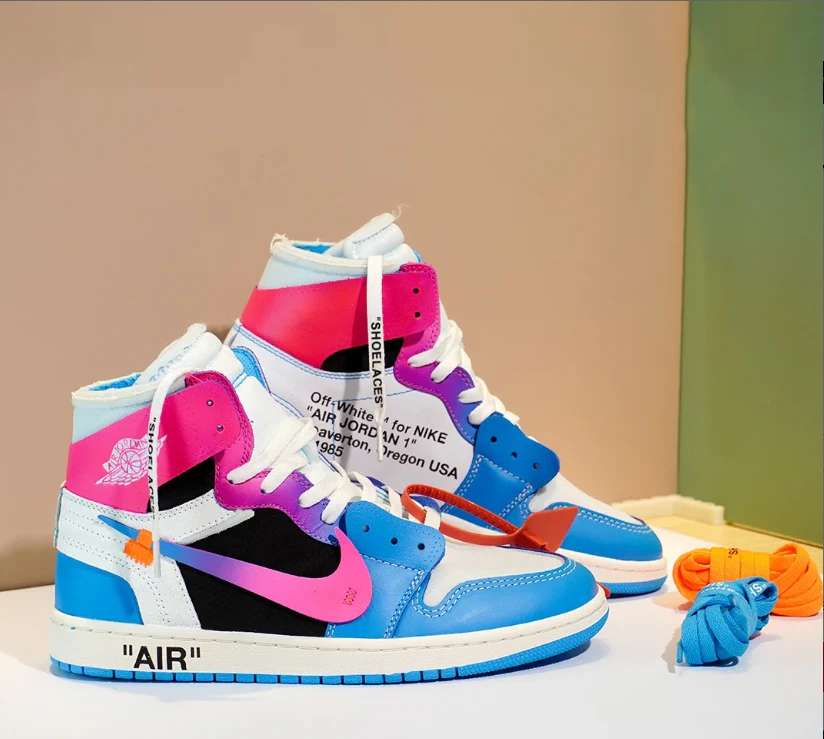OFF-WHITE x Air Jordan 1 High Miami Vice Custom Shoes Sneakers by Air Jordan