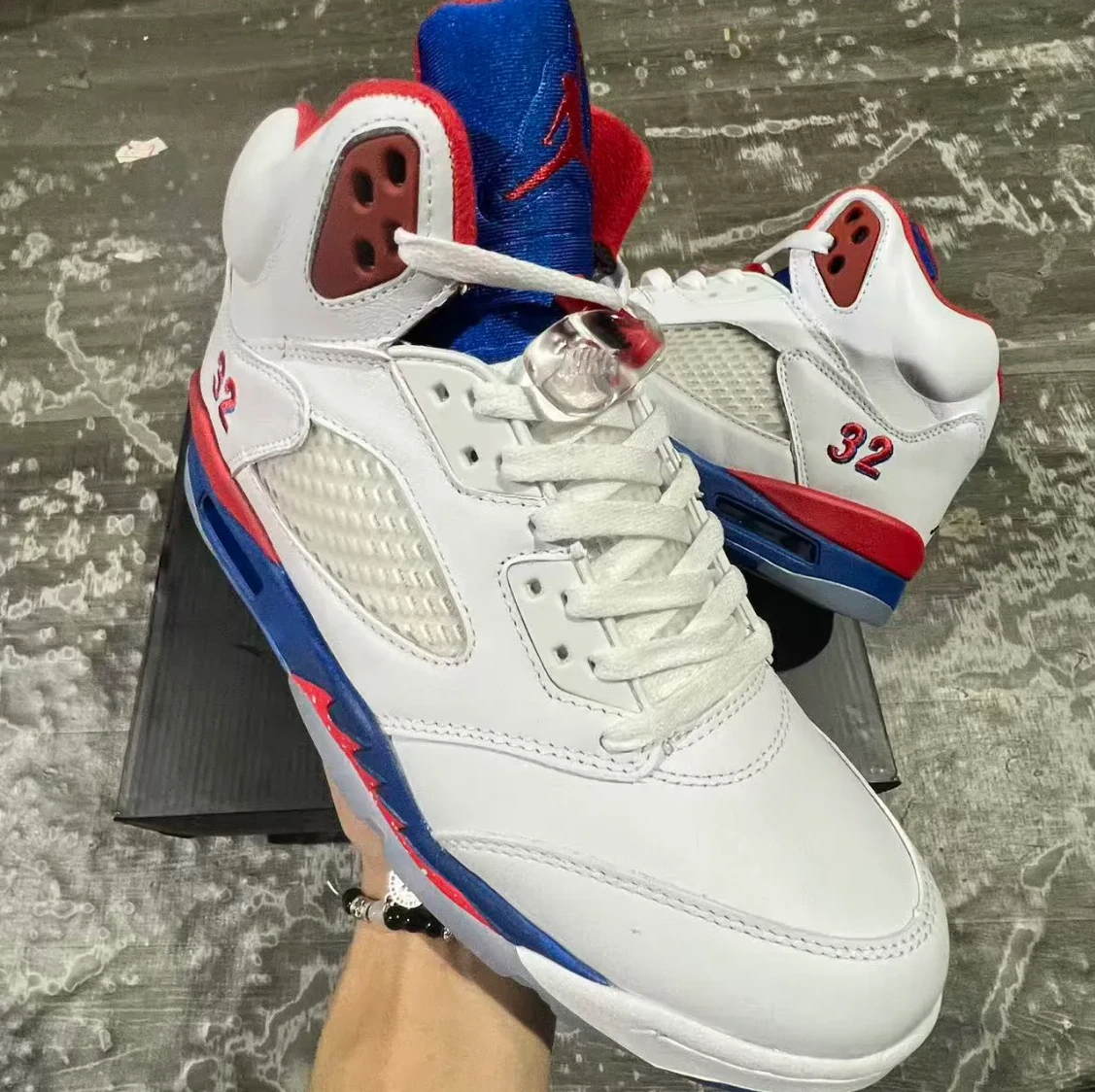 Air Jordan 5 White Blue Red Shoes Sneaker by Air Jordan