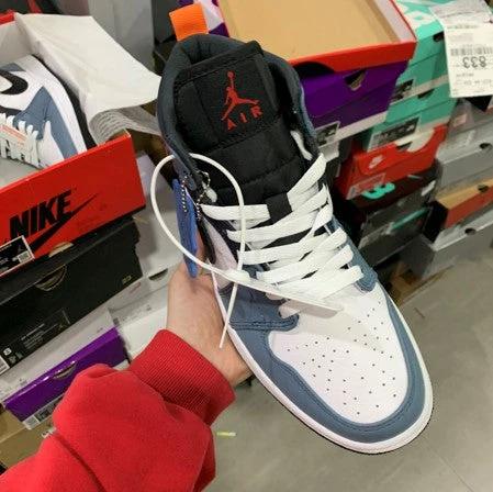 Air Jordan 1 Mid White Black Blue Sneakers by Air Jordan