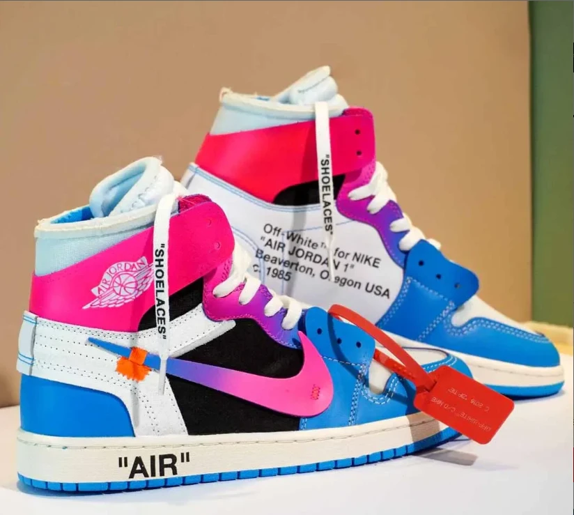 OFF-WHITE x Air Jordan 1 High Miami Vice Custom Shoes Sneakers by Air Jordan