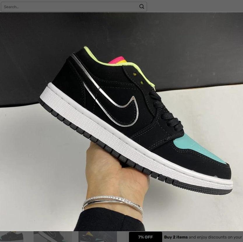 Air Jordan 1 Low Black Aurora Green Laser Orange Shoes Sneakers by Air Jordan